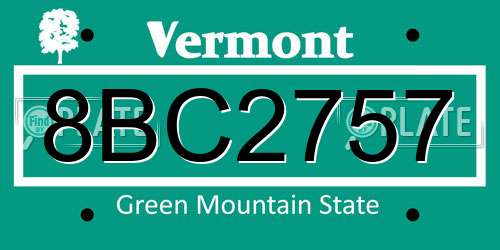 8BC2757 Vermont License Plate