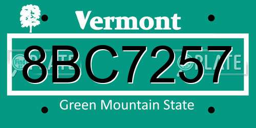 8BC7257 Vermont License Plate