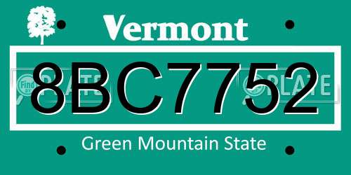 8BC7752 Vermont License Plate