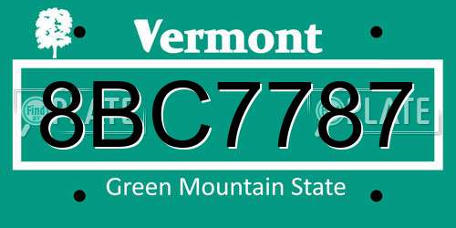 8BC7787 Vermont License Plate
