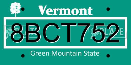 8BCT752 Vermont License Plate