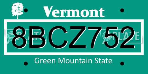 8BCZ752 Vermont License Plate