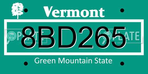 8BD265 Vermont License Plate