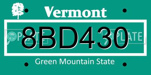 8BD430 Vermont License Plate