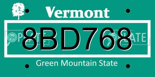 8BD768 Vermont License Plate
