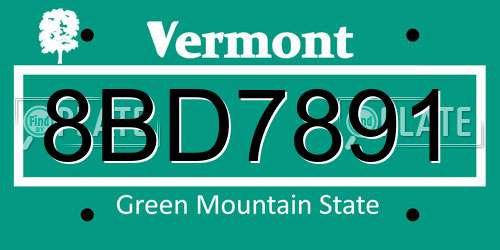 8BD7891 Vermont License Plate