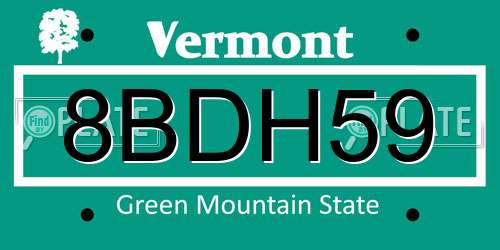 8BDH59 Vermont License Plate