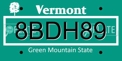 8BDH89 Vermont License Plate