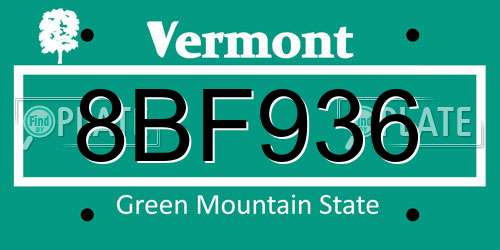 8BF936 Vermont License Plate