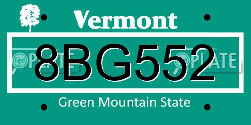 8BG552 Vermont License Plate