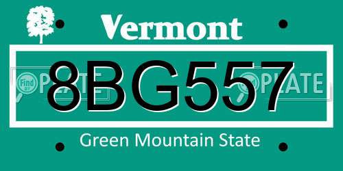 8BG557 Vermont License Plate