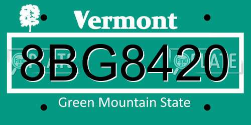 8BG8420 Vermont License Plate