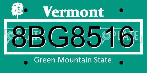 8BG8516 Vermont License Plate