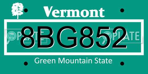 8BG852 Vermont License Plate