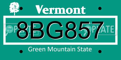 8BG857 Vermont License Plate