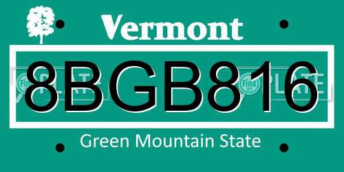 8BGB816 Vermont License Plate