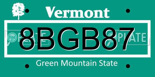 8BGB87 Vermont License Plate