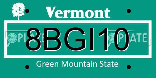 8BGI10 Vermont License Plate