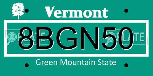 8BGN50 Vermont License Plate