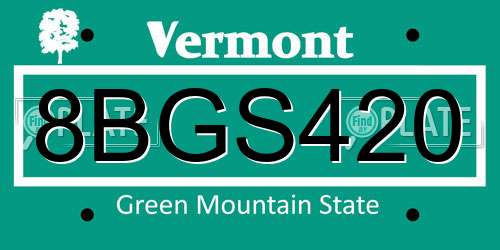 8BGS420 Vermont License Plate