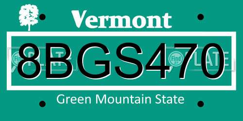8BGS470 Vermont License Plate