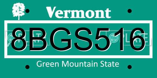 8BGS516 Vermont License Plate