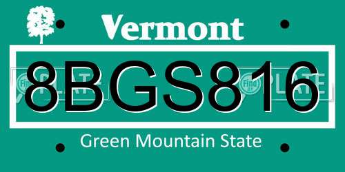 8BGS816 Vermont License Plate