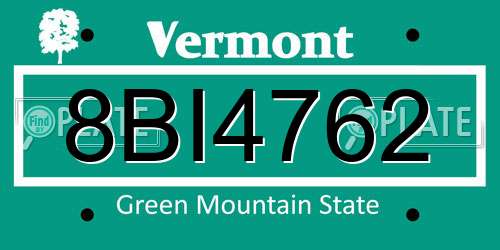 8BI4762 Vermont License Plate