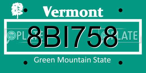 8BI758 Vermont License Plate
