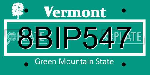 8BIP547 Vermont License Plate
