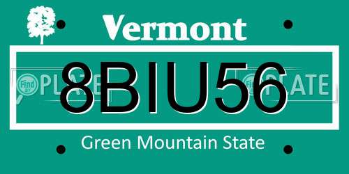 8BIU56 Vermont License Plate
