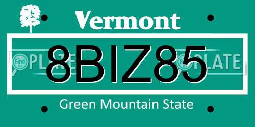 8BIZ85 Vermont License Plate