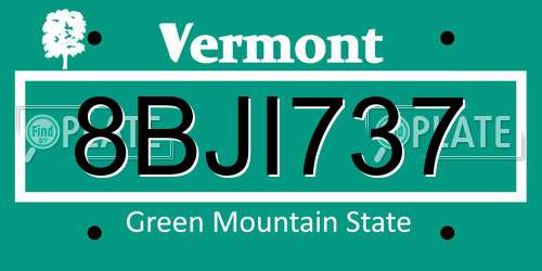 8BJI737 Vermont License Plate