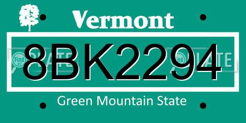 8BK2294 Vermont License Plate