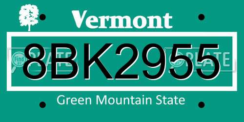 8BK2955 Vermont License Plate