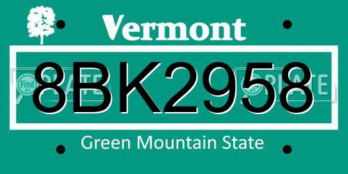 8BK2958 Vermont License Plate