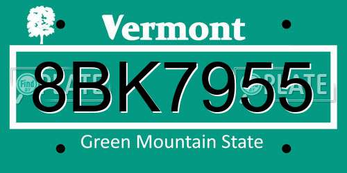 8BK7955 Vermont License Plate