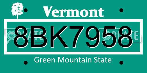 8BK7958 Vermont License Plate