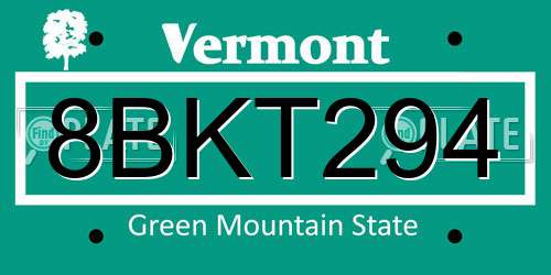8BKT294 Vermont License Plate