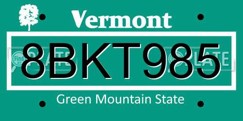 8BKT985 Vermont License Plate