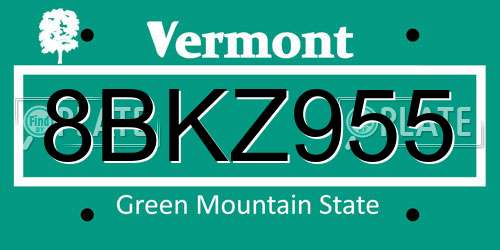 8BKZ955 Vermont License Plate