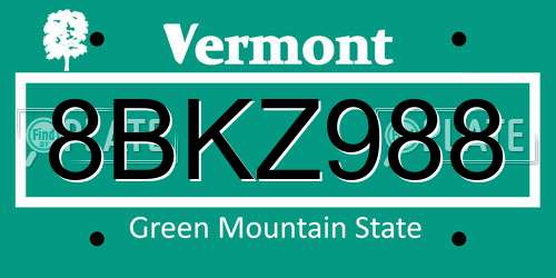 8BKZ988 Vermont License Plate