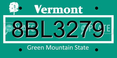 8BL3279 Vermont License Plate
