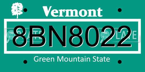 8BN8022 Vermont License Plate