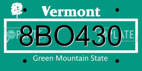 8BO430 Vermont License Plate