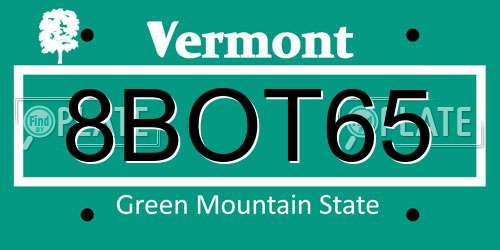 8BOT65 Vermont License Plate