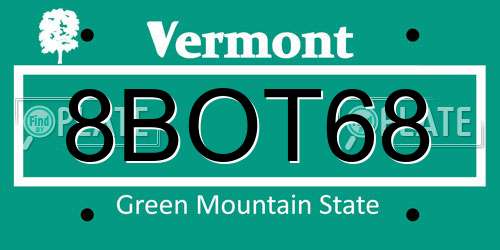 8BOT68 Vermont License Plate
