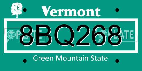 8BQ268 Vermont License Plate