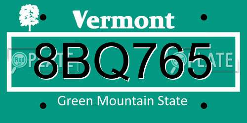8BQ765 Vermont License Plate