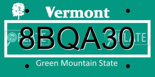 8BQA30 Vermont License Plate